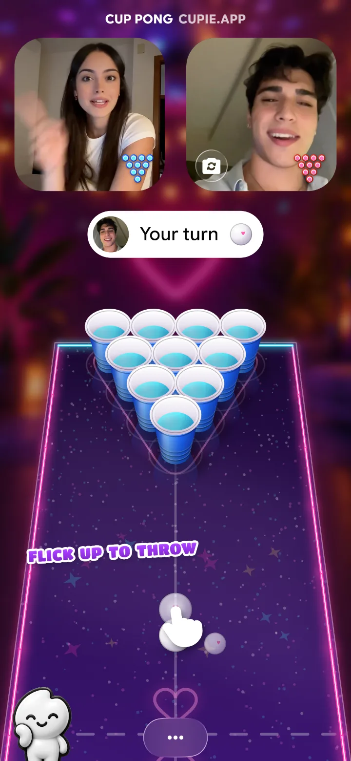 Cup Pong on a Cupie video call. Cup Pong on a Cupie video call