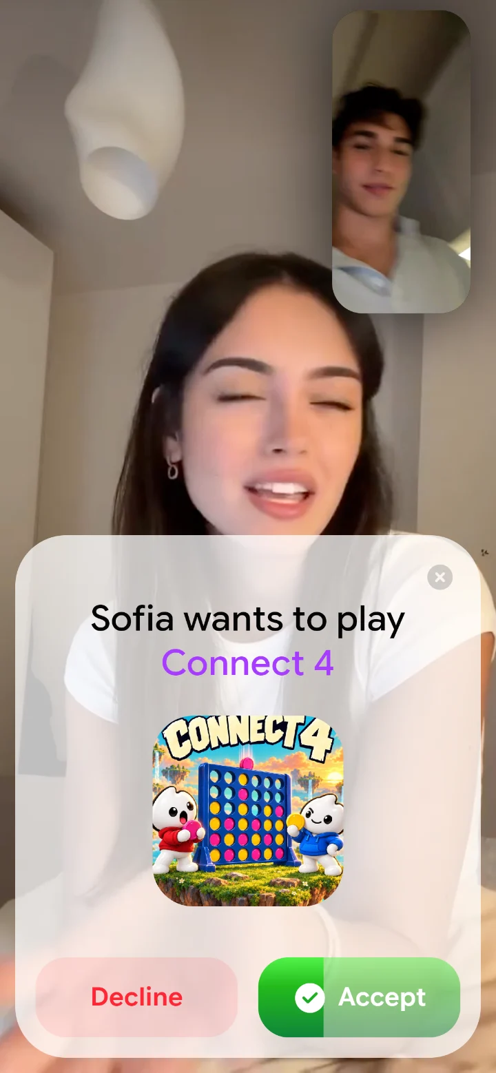 Partner invites you to a game during the call. Your partner invites you to a game mid-call