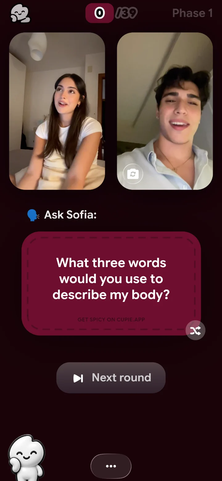 Get Spicy question card on a call. Spicy cards on Cupie