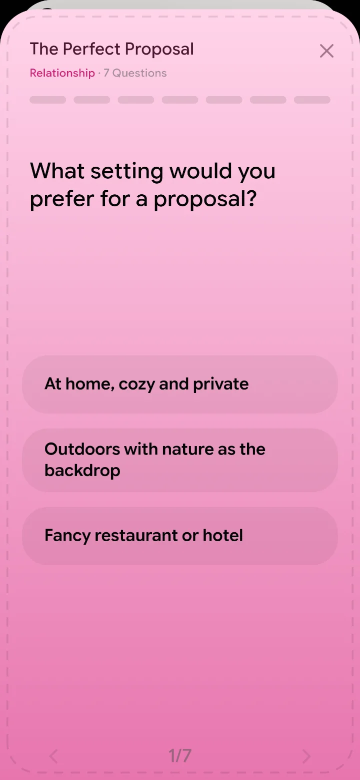 Couple quiz question in Cupie. Quizzes help you learn something new about each other